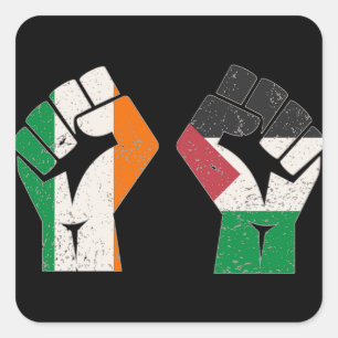 Pegatina Cuadrada Retro Irlanda La revolución del puño solidario en