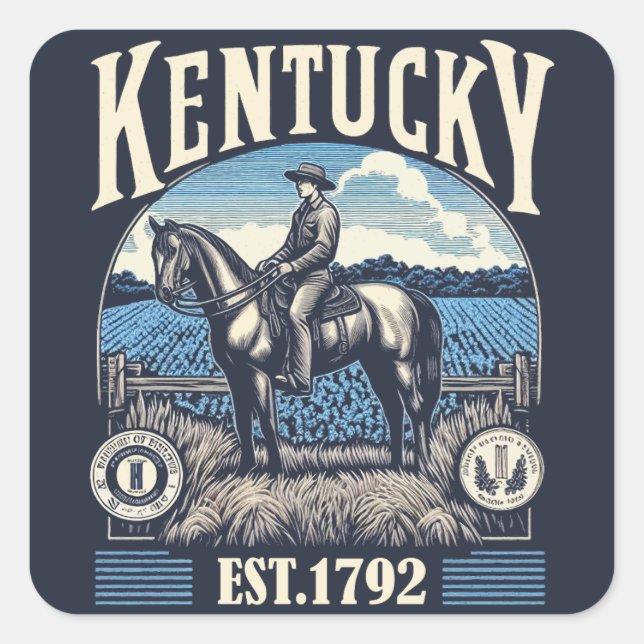 Pegatina Cuadrada Retro Kentucky (Anverso)