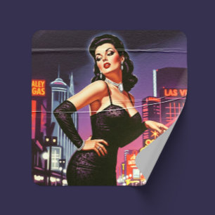 Pegatina Cuadrada Retro Las Vegas Pin-up