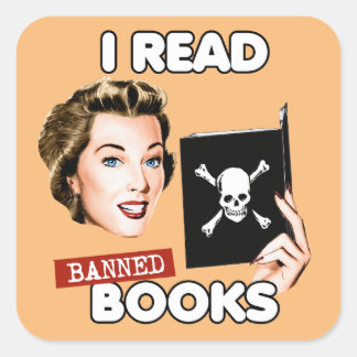 Pegatina Cuadrada Retro Leo libros prohibidos