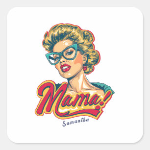 Pegatina Cuadrada Retro mamá pop art 2 personalizado
