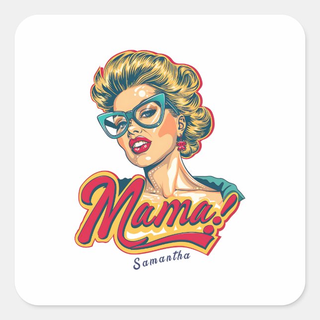 Pegatina Cuadrada Retro mamá pop art 2 personalizado (Anverso)