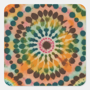 Pegatina Cuadrada Retro Mandala Tie Dye