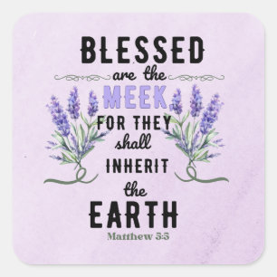 Pegatina Cuadrada Retro Matthew 5:5 Lavender Watercolor
