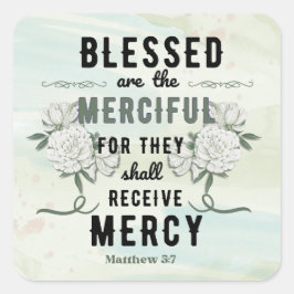 Pegatina Cuadrada Retro Matthew 5:7 Verso de la Biblia