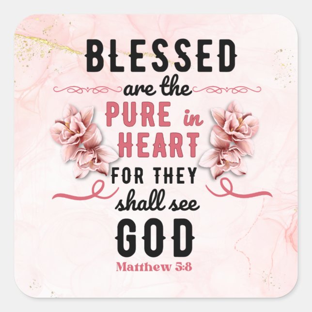 Pegatina Cuadrada Retro Matthew 5:8 Calla Lillies Watercolor (Anverso)