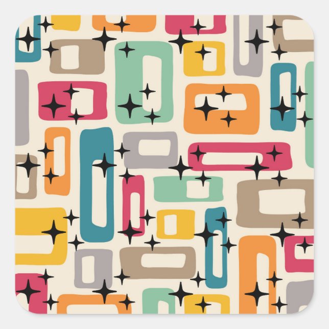 Pegatina Cuadrada Retro Mid Century Moderno (Anverso)