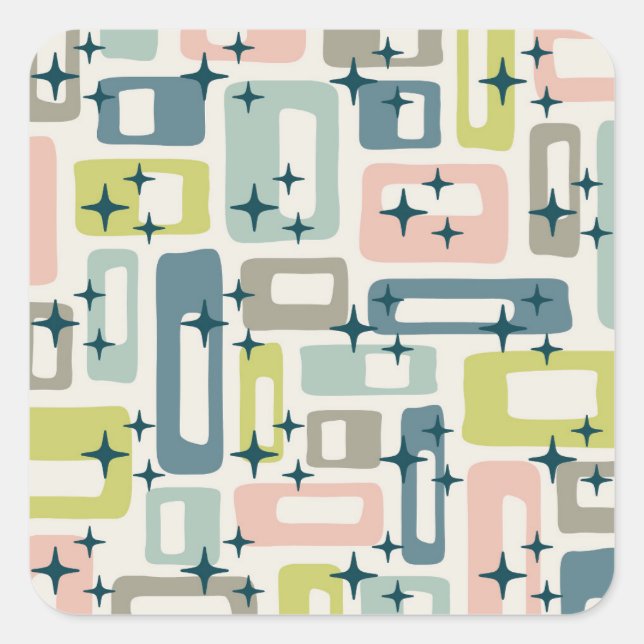 Pegatina Cuadrada Retro Mid Century Moderno (Anverso)