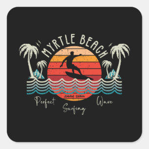 Pegatina Cuadrada Retro Myrtle Beach Surfing