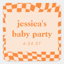Retro Naranja Resumen Checkerboard Baby Shower