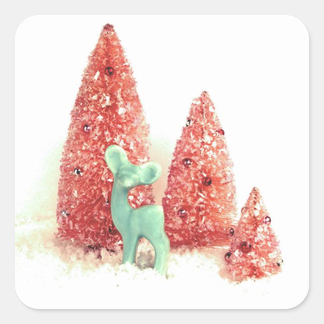 Pegatina Cuadrada Retro Navidades Deer (Anverso)