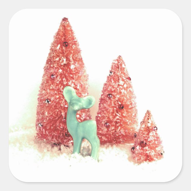 Pegatina Cuadrada Retro Navidades Deer (Anverso)