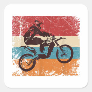 Pegatina Cuadrada Retro Off Road Motocross Enduro