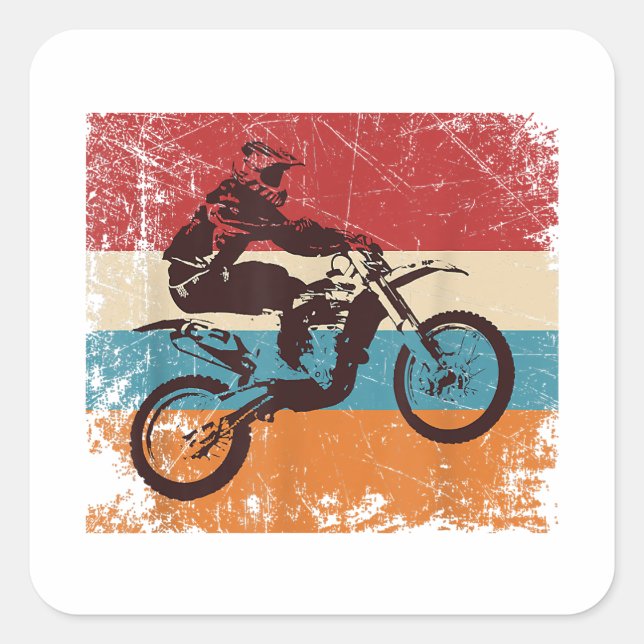 Pegatina Cuadrada Retro Off Road Motocross Enduro (Anverso)