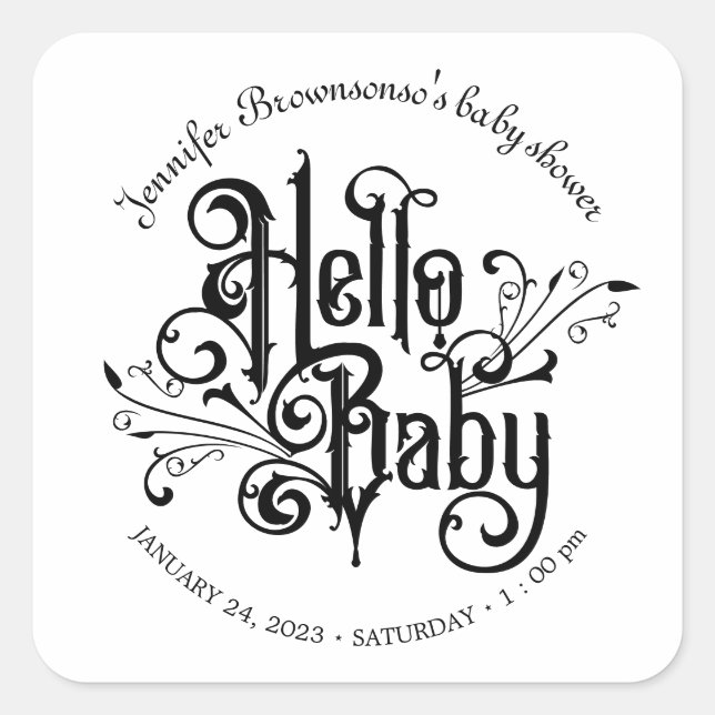 Pegatina Cuadrada Retro Ornament Black Horror Gothic hello baby (Anverso)