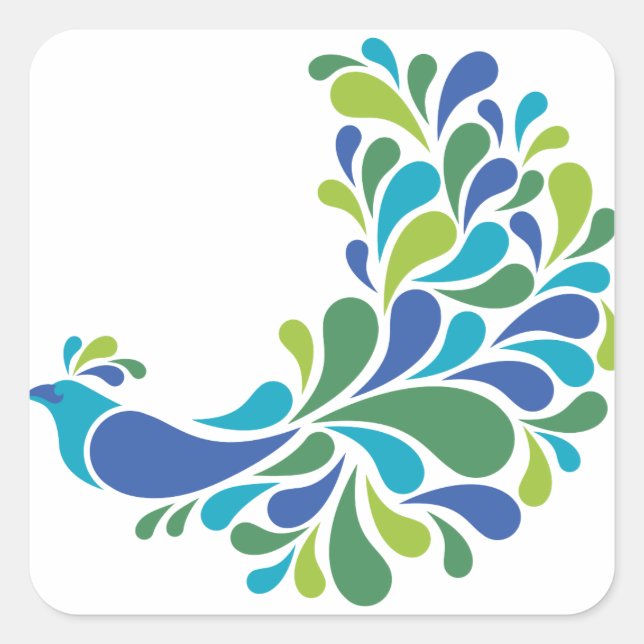 Pegatina Cuadrada Retro Peacock (Anverso)