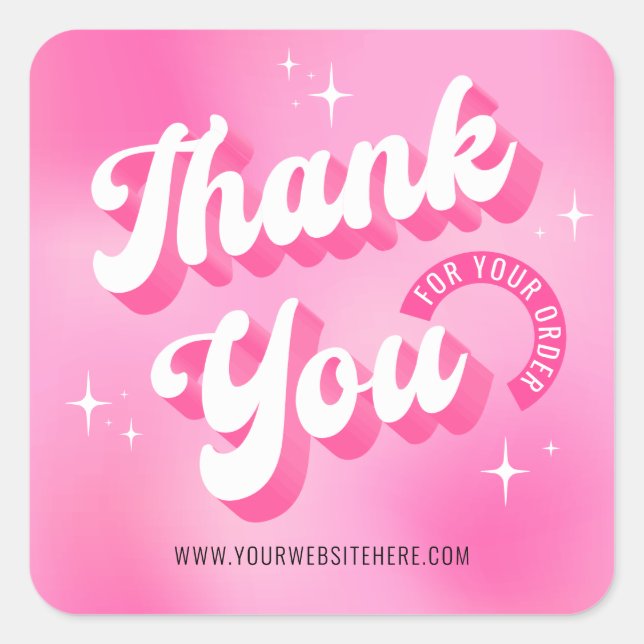 Pegatina Cuadrada Retro Pink Logo Girly Business Thank You For Order (Anverso)