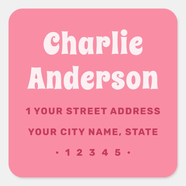 Pegatina Cuadrada Retro pink return address (Anverso)