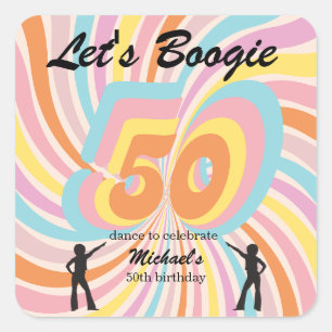Pegatina Cuadrada Retro Psycho Boogie Colorido Cumpleaños 50 hombres