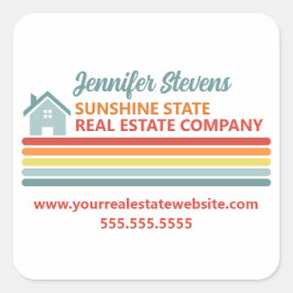 Pegatina Cuadrada Retro Real Estate Company Realtor Marketing