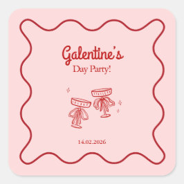 Pegatina Cuadrada Retro Red and Pink Galentines Party