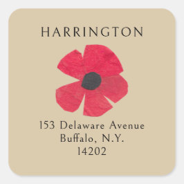 Pegatina Cuadrada Retro Red Poppy Brown Return Address