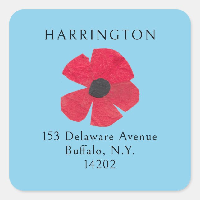 Pegatina Cuadrada Retro Red Poppy Sky Blue Return Address (Anverso)