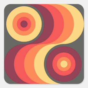 Pegatina Cuadrada Retro Resumen Wavy Arcoiris Cuadrados Resumen Arte