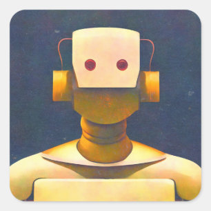 Pegatina Cuadrada Retro Robot