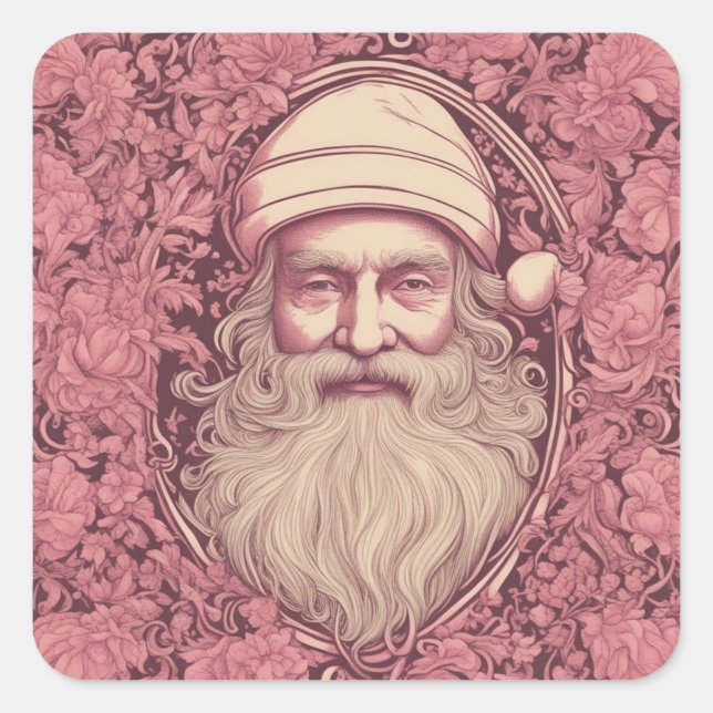 Pegatina Cuadrada Retro rosa Santa (Anverso)