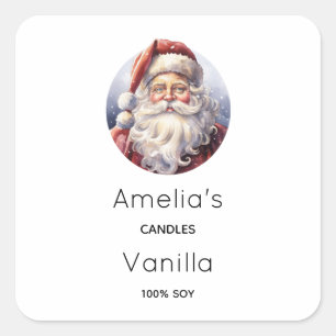Pegatina Cuadrada Retro Santa Claus en un Gorra rojo - Negocio de la