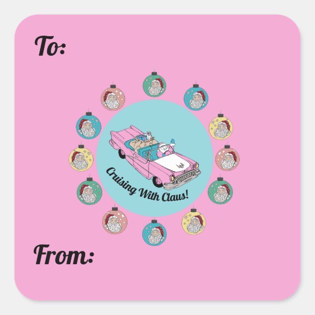 Pegatina Cuadrada Retro Santa Favor (Anverso)