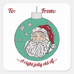 Pegatina Cuadrada Retro Santa (verde)