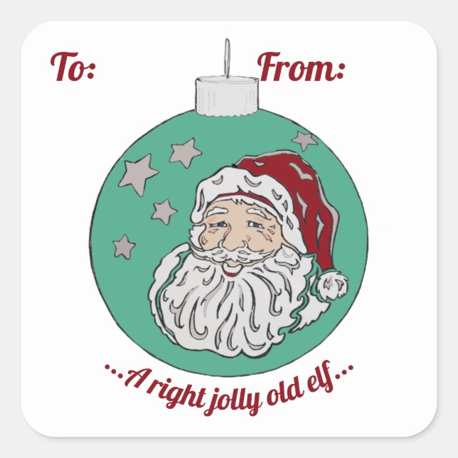 Pegatina Cuadrada Retro Santa (verde) (Anverso)
