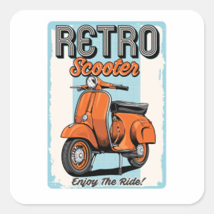 Pegatina Cuadrada Retro Scooter