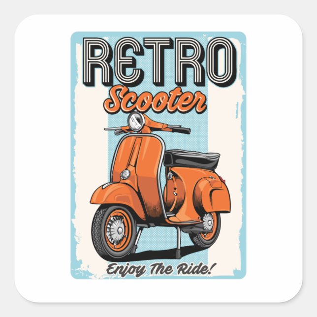 Pegatina Cuadrada Retro Scooter (Anverso)