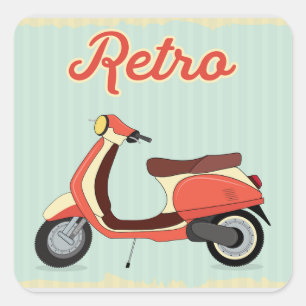 Pegatina Cuadrada Retro Scooter Design