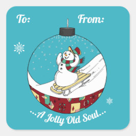 Pegatina Cuadrada Retro Snowman