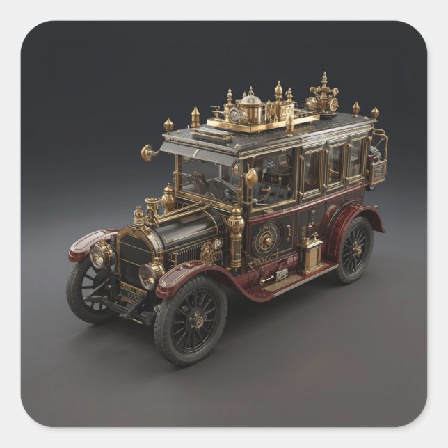 Pegatina Cuadrada Retro Steampunk Police Cruiser (Anverso)
