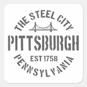 Pegatina Cuadrada Retro Steel City Pittsburgh Pennsylvania Yinz vint