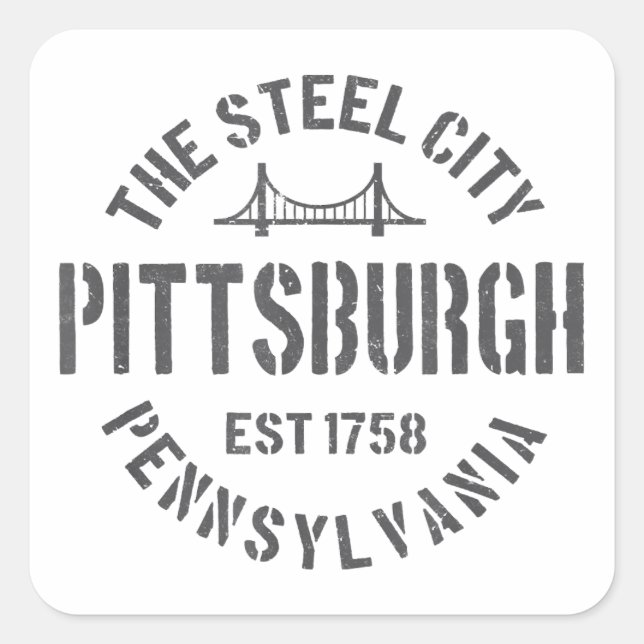 Pegatina Cuadrada Retro Steel City Pittsburgh Pennsylvania Yinz vint (Anverso)