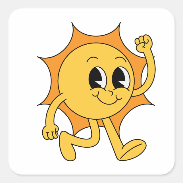 Pegatina Cuadrada Retro Sun Smiley (Anverso)