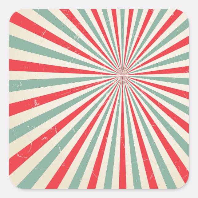 Pegatina Cuadrada Retro Sunburst Mid Century Red & Green (Anverso)