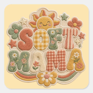 Pegatina Cuadrada Retro Sunshine Soft Mama PNG - Bordado Vintage