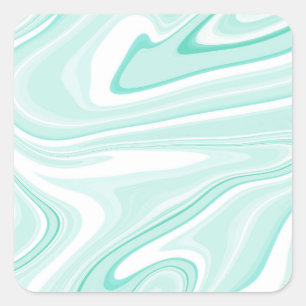 Pegatina Cuadrada Retro Swirl Líquido Aqua Pintado Verde Estético