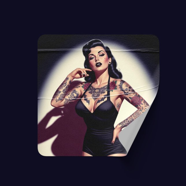 Pegatina Cuadrada Retro Tattooed Pin-up (Subido por el creador)