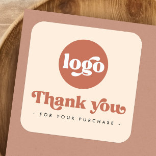 Pegatina Cuadrada Retro terracota agregar logo de negocios gracias