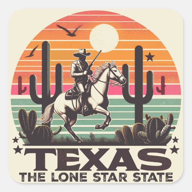 Pegatina Cuadrada Retro Texas (Anverso)