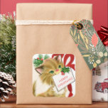 Pegatina Cuadrada retro vintage Christmas cat<br><div class="desc">retro vintage Pegatina de Holiday Square</div>