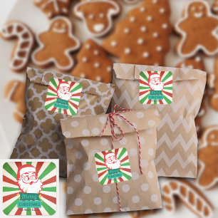 Pegatina Cuadrada Retro Vintage Merry Christmas Santa Custom Name
